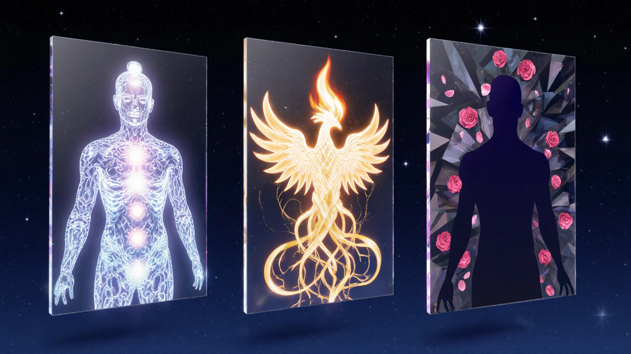Tři vizuální panely představují moduly Sacred Body, Passionate Spirit a Dark Eros.