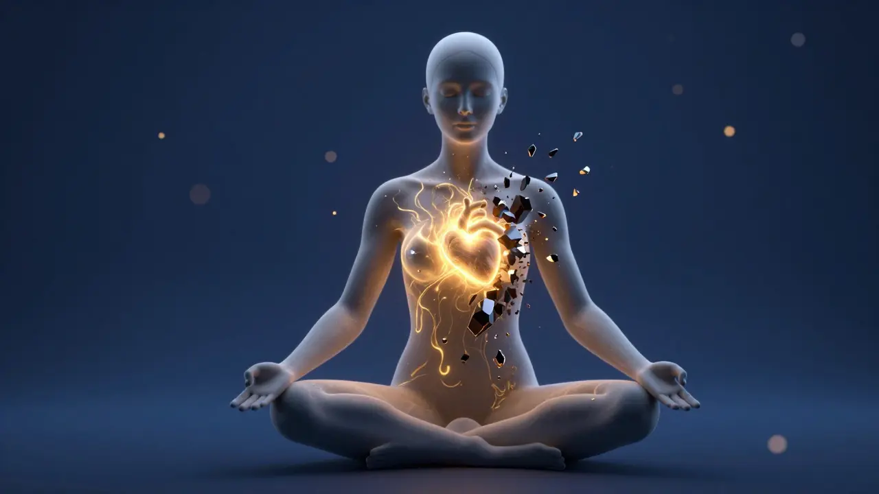 Konceptuální obraz läkby a uvolnění emocionálních bloků v lidském těle.