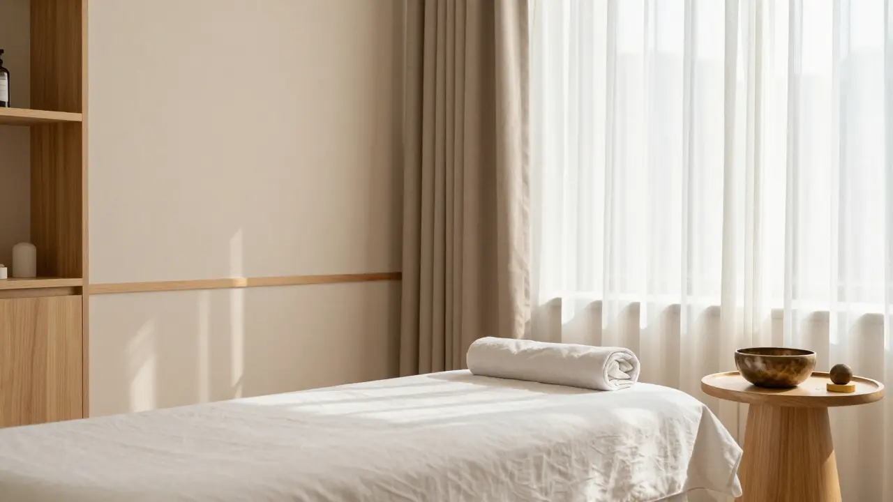 Světlý a minimalistický interiér moderního wellness centra vyzařující klid a profesionalitu.