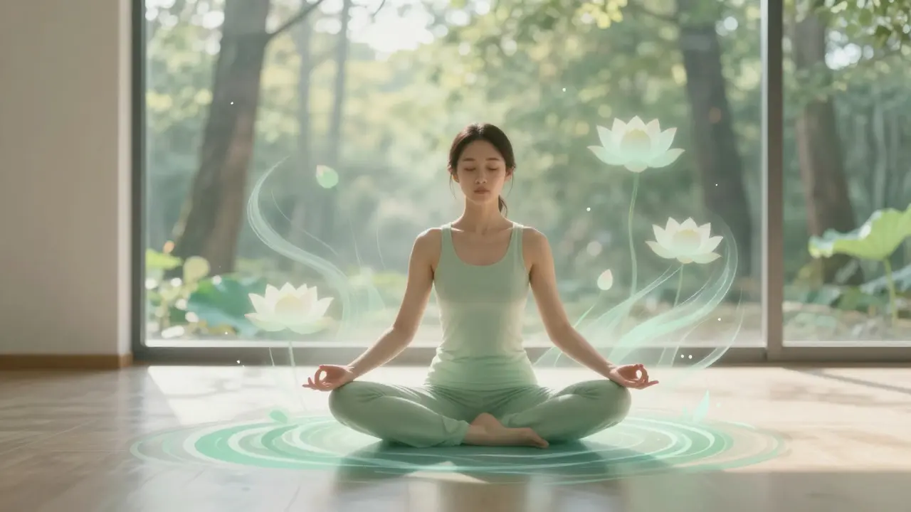 Žena v meditaci symbolizující celistvost a uzdravení