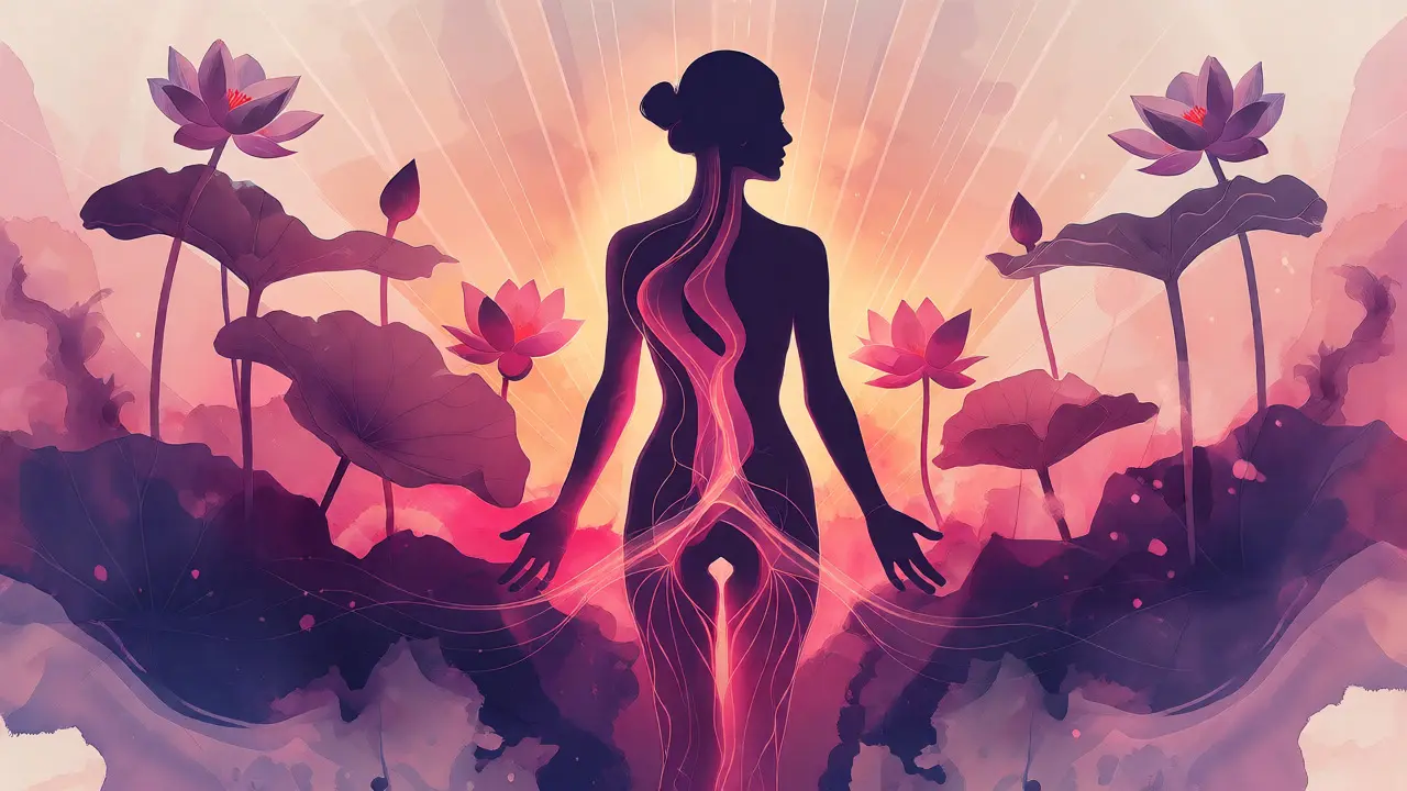Umělecká ilustrace ženy a květů symbolizující obnovení vitality